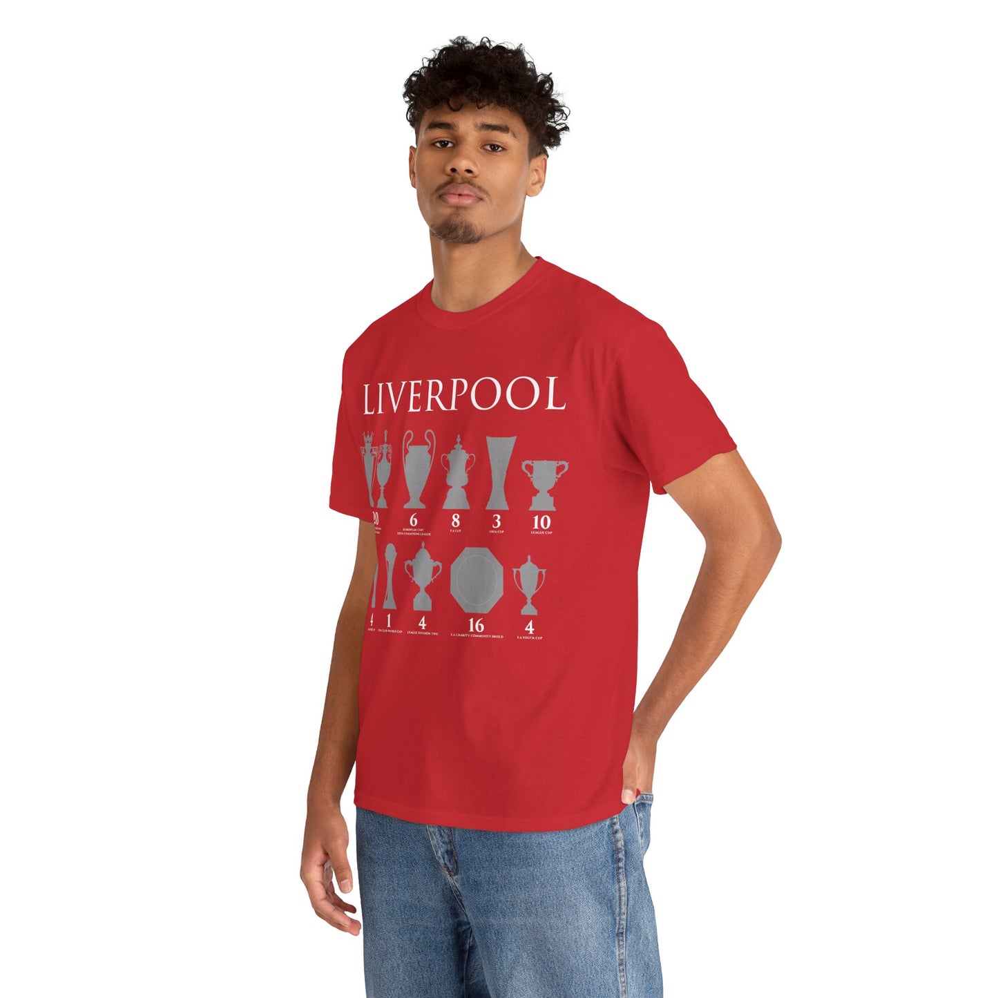 Liverpool Trophies Unisex Heavy Cotton T-Shirt - Red/White/Black/Gold