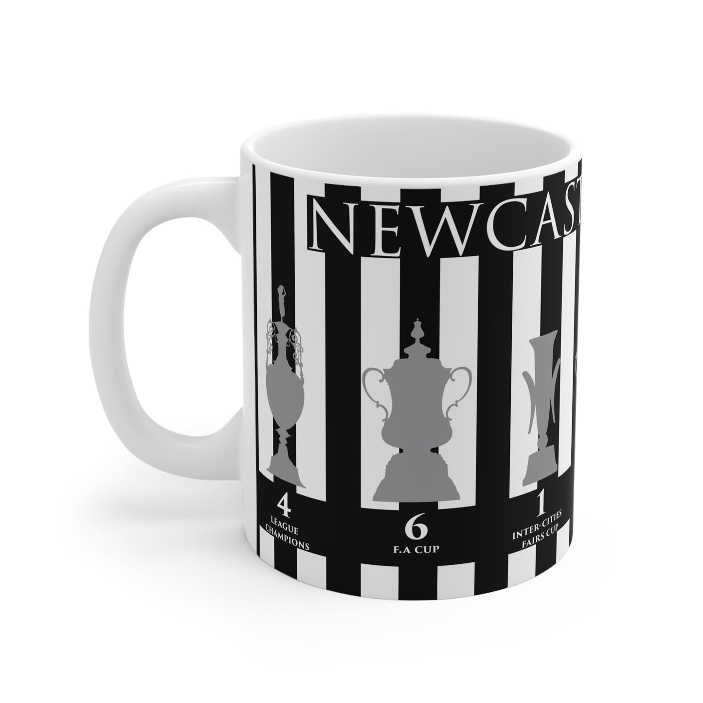 Newcastle United Trophies Mug - Stripes - White Text