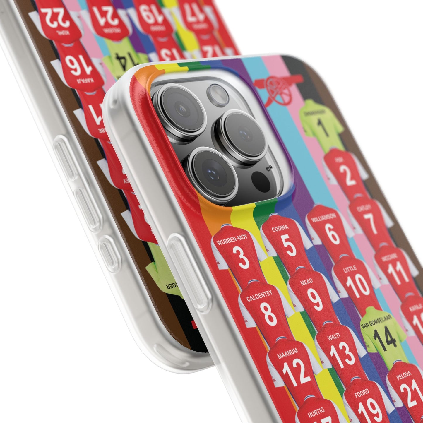 Arsenal Women Home Kit iPhone Flexi Case - iPhone 16, 15, 14, 13, 12, Mini/Plus/Pro/Pro Max - Rainbow