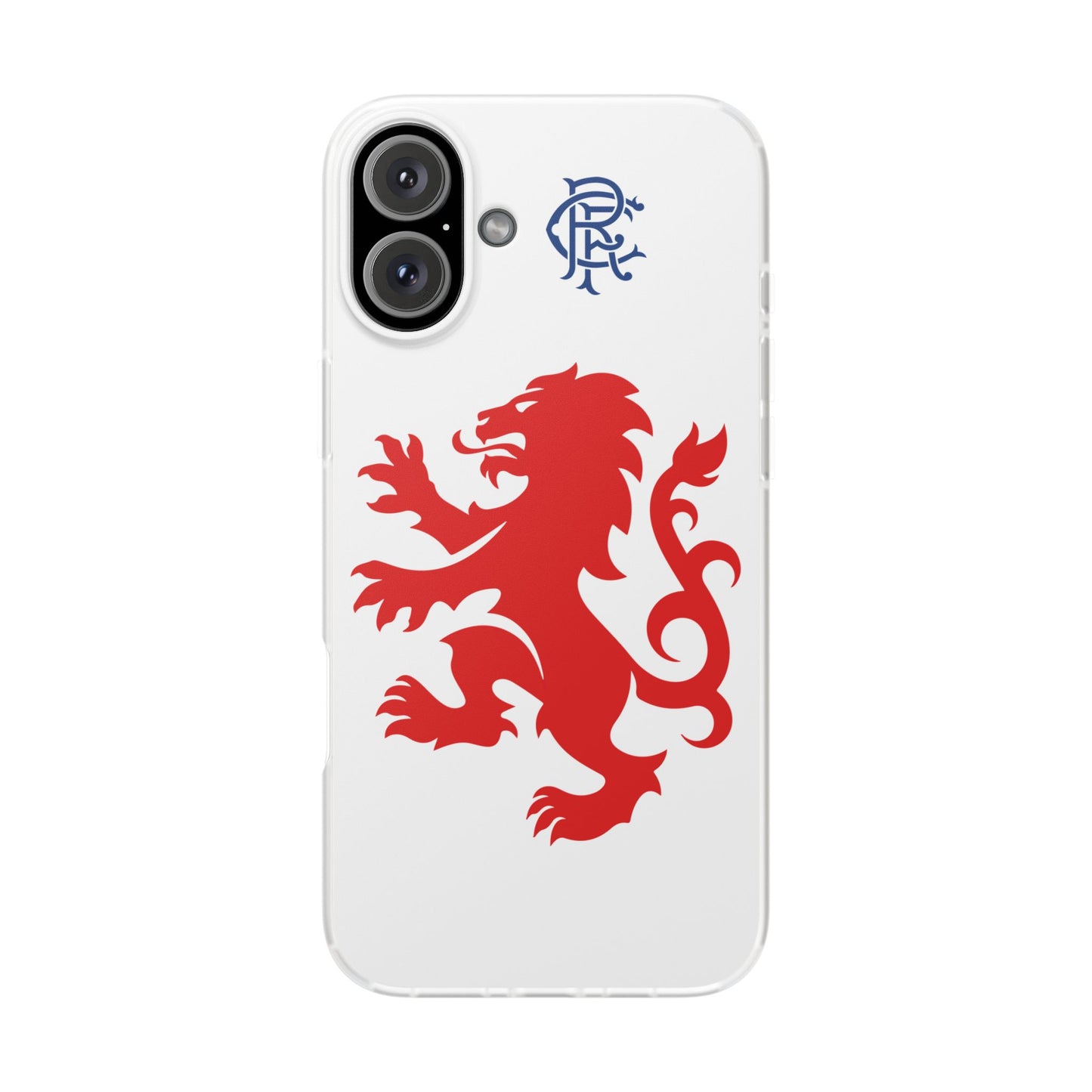 Rangers Lion & Monogram White iPhone Flexi Case - iPhone 16, 15, 14, Plus/Pro/Pro Max