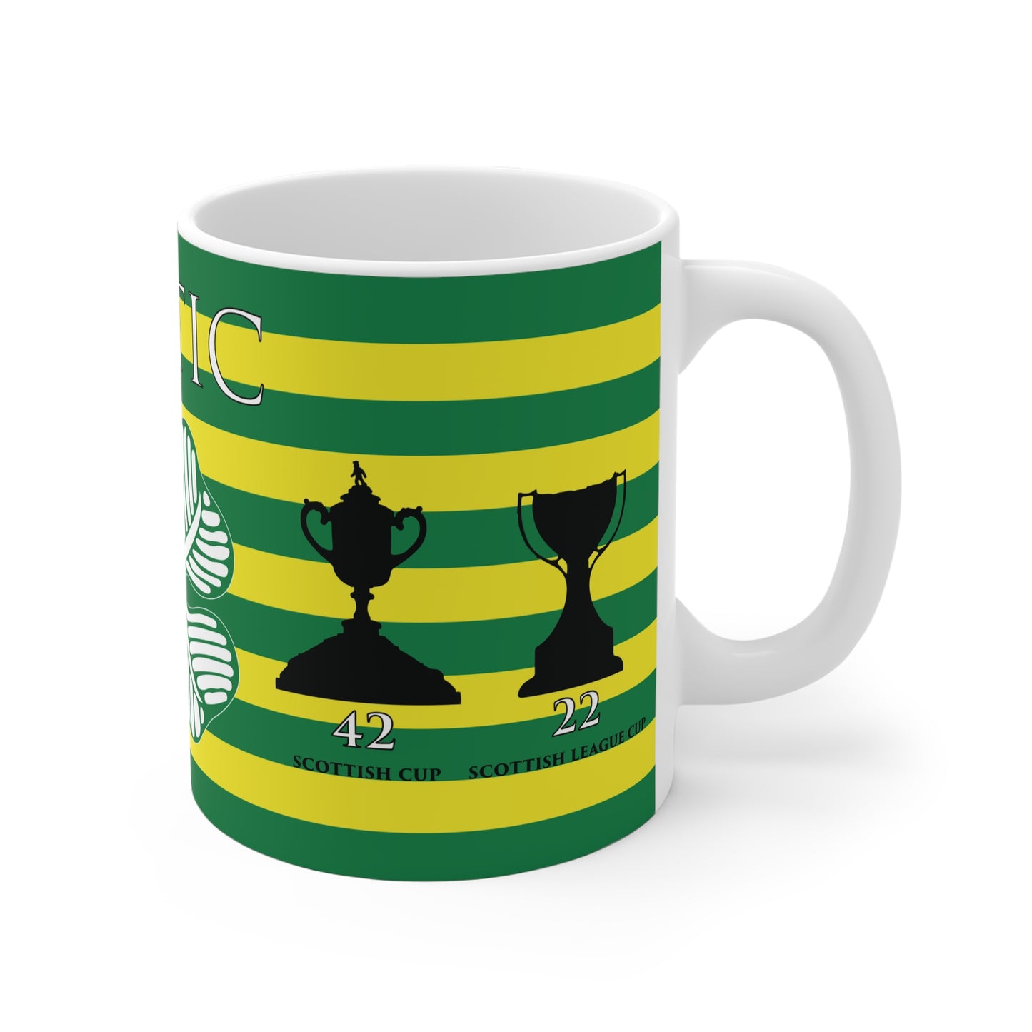 Celtic Trophies & Clover Mug - Yellow Hoops