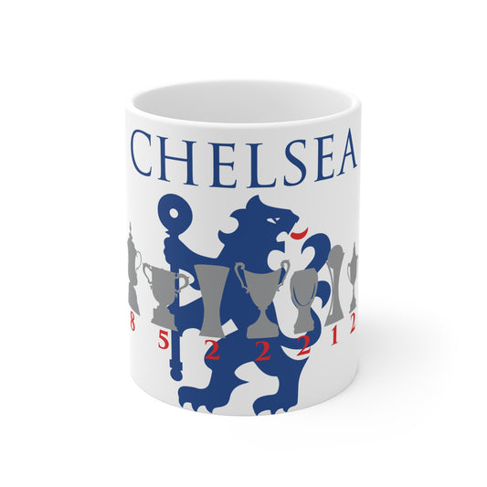 Chelsea Trophies & Lion Mug - White