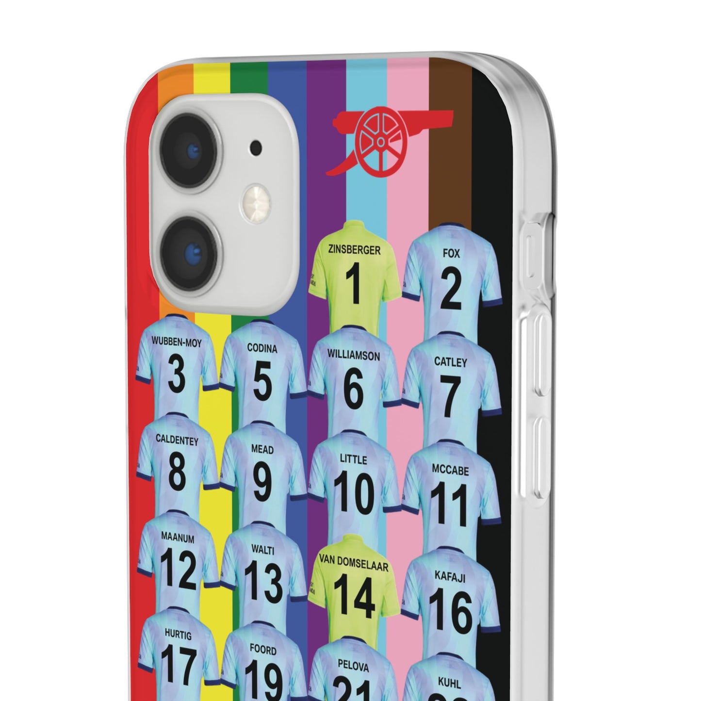 Arsenal Women Third Kit iPhone Flexi Case - iPhone 16, 15, 14, 13, 12, Mini/Plus/Pro/Pro Max - Rainbow