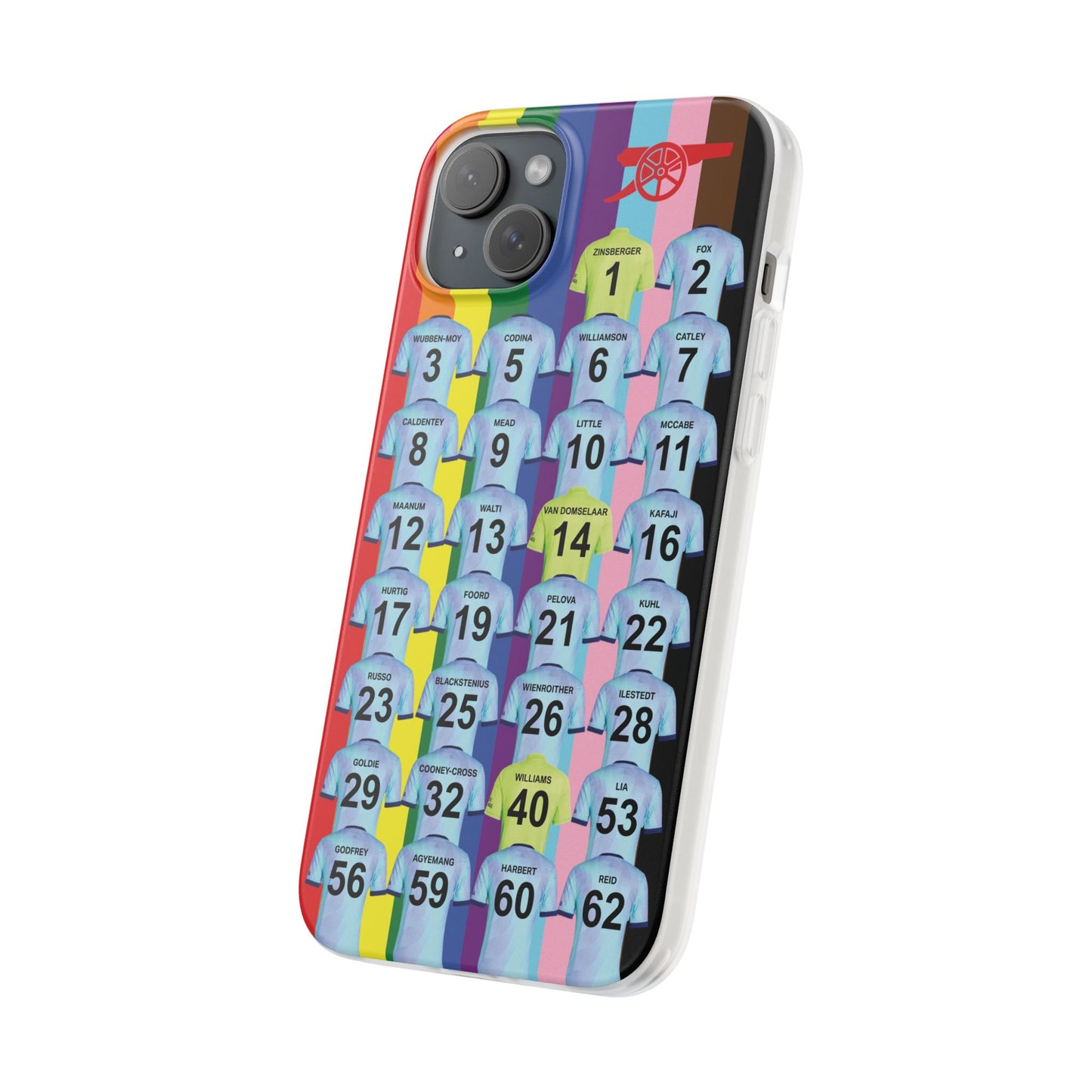 Arsenal Women Third Kit iPhone Flexi Case - iPhone 16, 15, 14, 13, 12, Mini/Plus/Pro/Pro Max - Rainbow