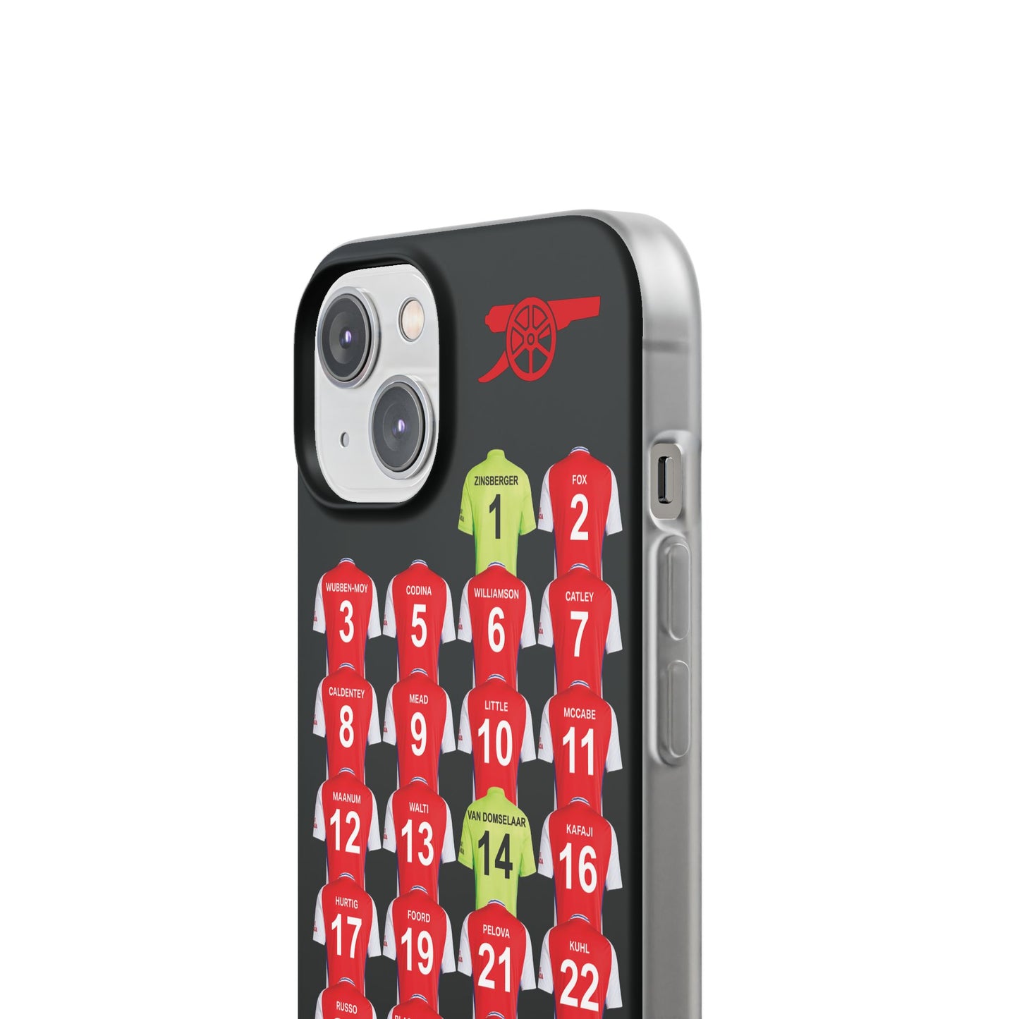 Arsenal Women Home Kit iPhone Flexi Case - iPhone 16, 15, 14, 13, 12, Mini/Plus/Pro/Pro Max - Black