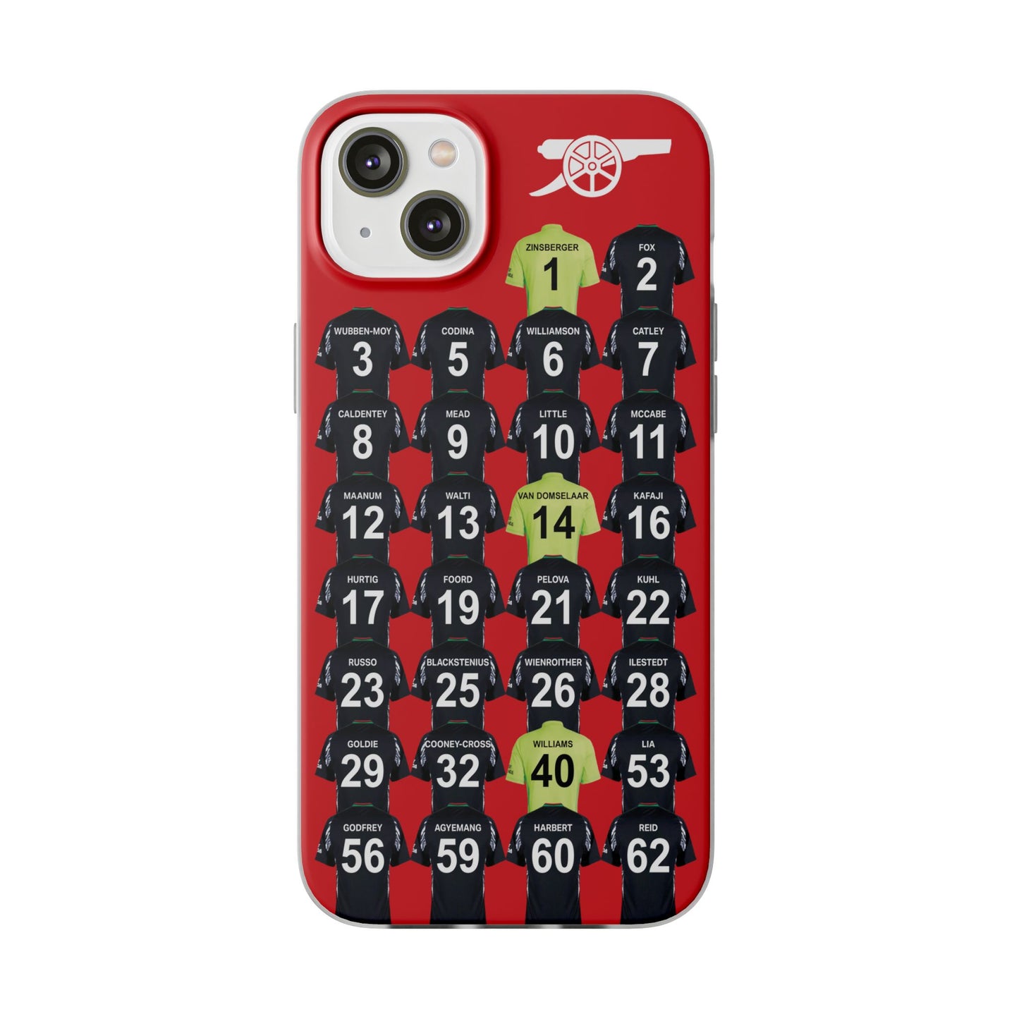 Arsenal Women Away Kit iPhone Flexi Case - iPhone 16, 15, 14, 13, 12, Mini/Plus/Pro/Pro Max - Red