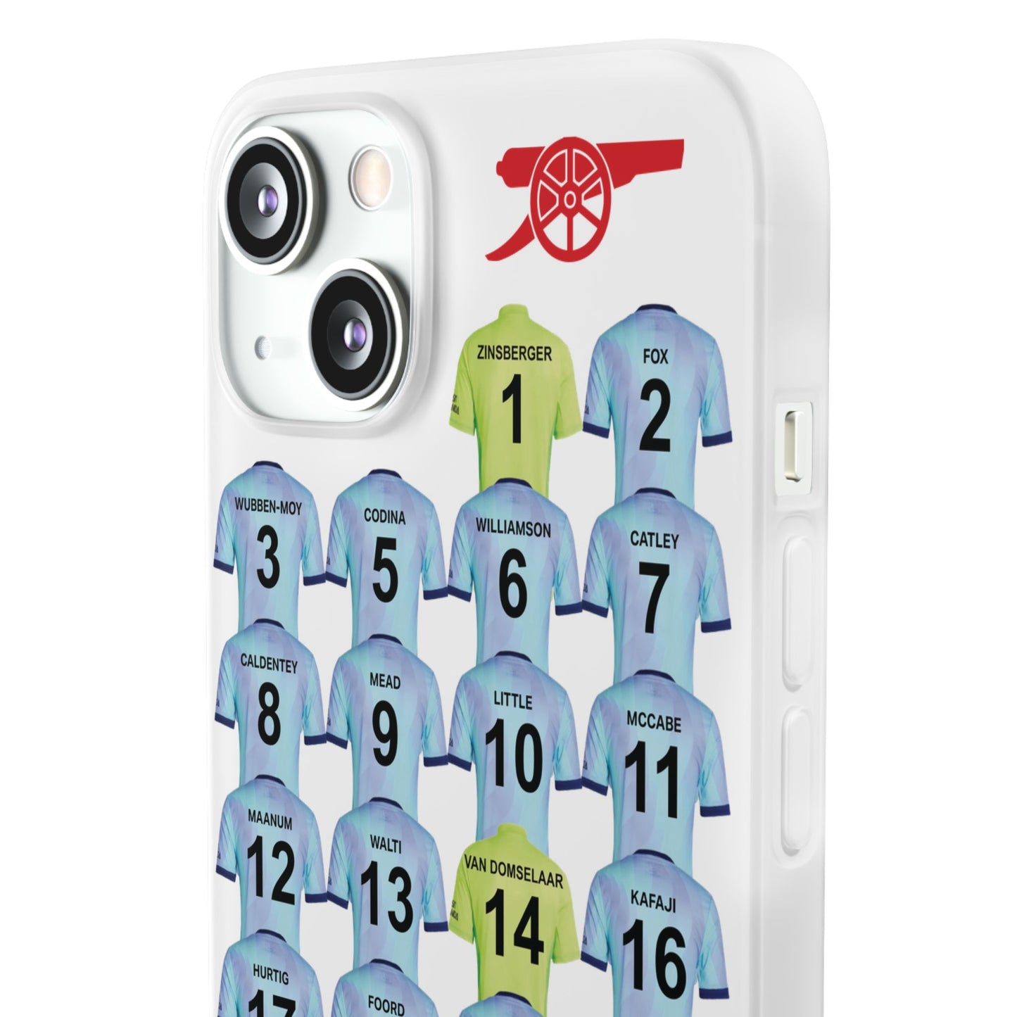 Arsenal Women Third Kit iPhone Flexi Case - iPhone 16, 15, 14, 13, 12, Mini/Plus/Pro/Pro Max - White