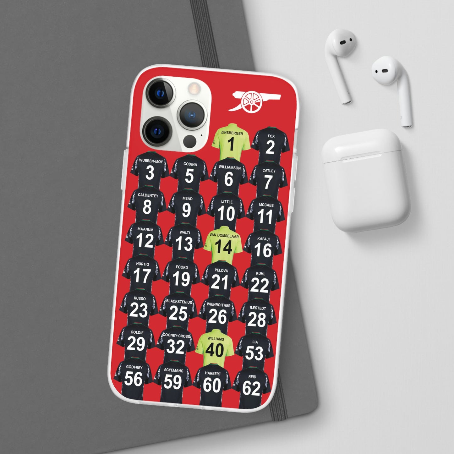 Arsenal Women Away Kit iPhone Flexi Case - iPhone 16, 15, 14, 13, 12, Mini/Plus/Pro/Pro Max - Red