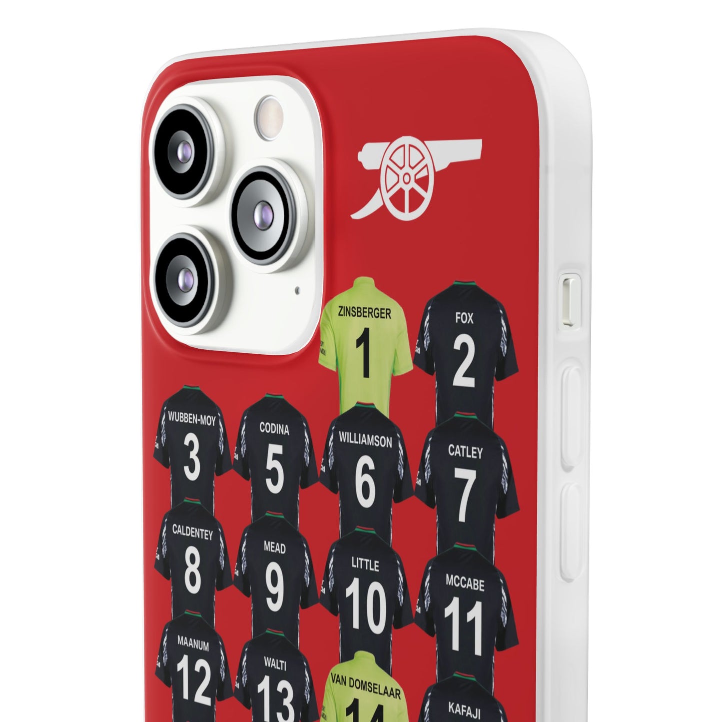 Arsenal Women Away Kit iPhone Flexi Case - iPhone 16, 15, 14, 13, 12, Mini/Plus/Pro/Pro Max - Red