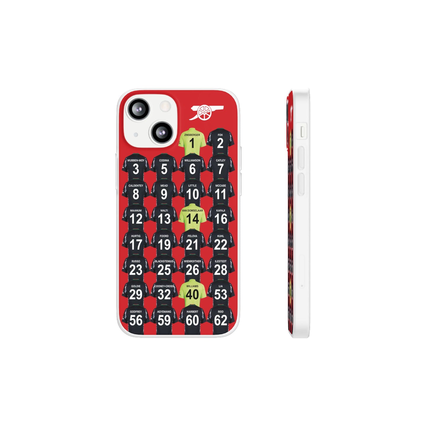 Arsenal Women Away Kit iPhone Flexi Case - iPhone 16, 15, 14, 13, 12, Mini/Plus/Pro/Pro Max - Red