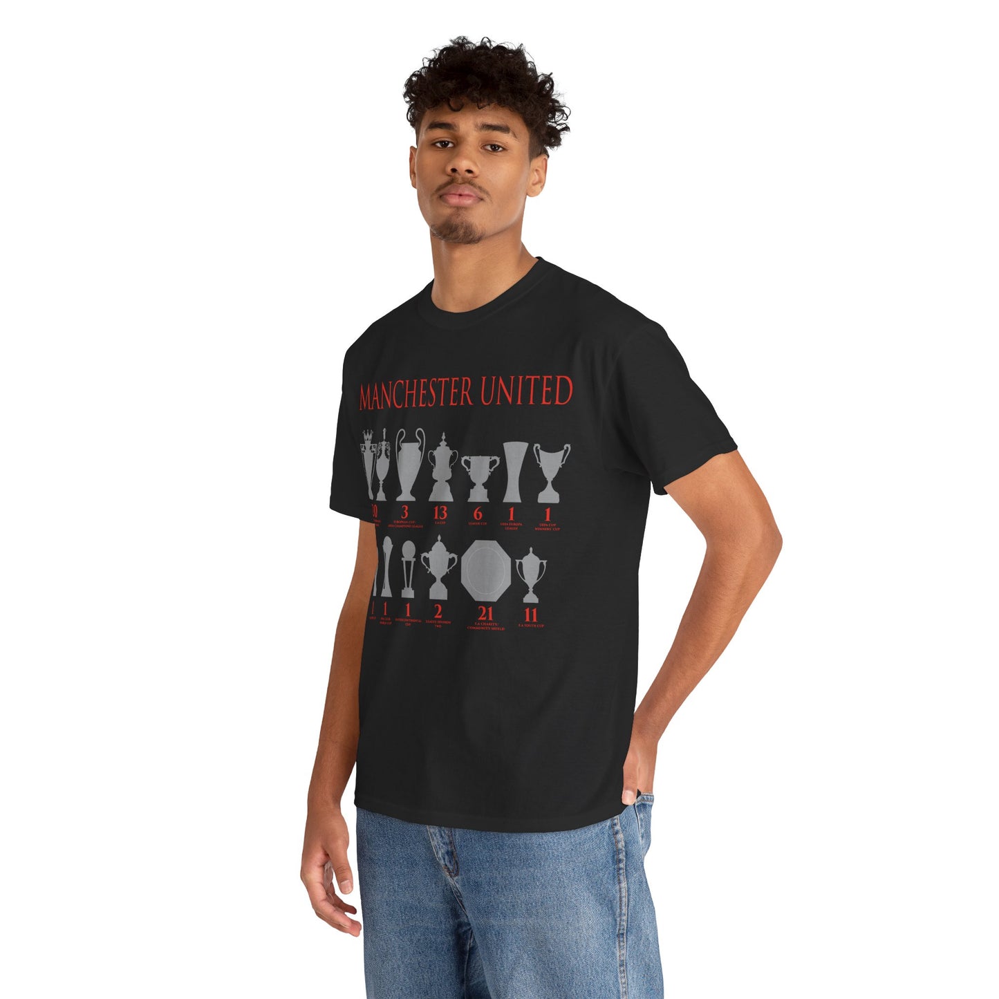 Manchester United Trophies Unisex Heavy Cotton T-Shirt - Red/White/Black