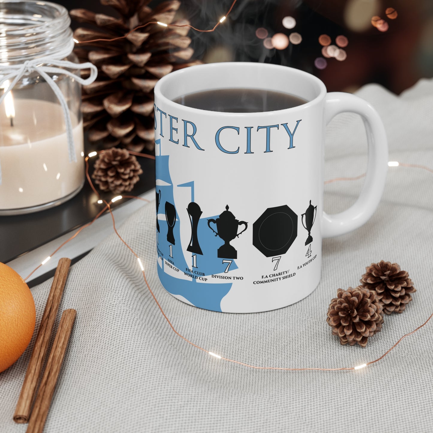 Manchester City Trophies & Ship Mug - White