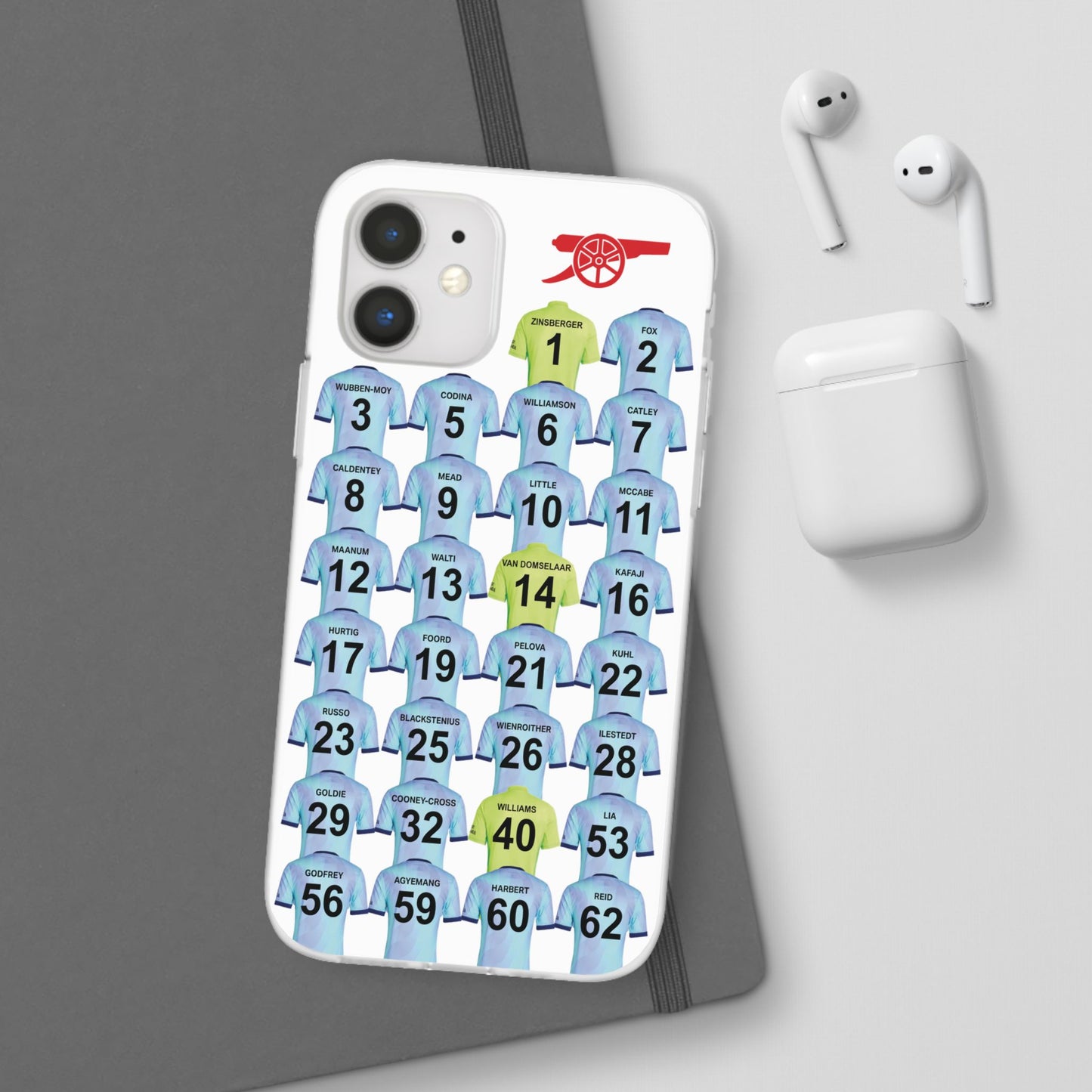 Arsenal Women Third Kit iPhone Flexi Case - iPhone 16, 15, 14, 13, 12, Mini/Plus/Pro/Pro Max - White