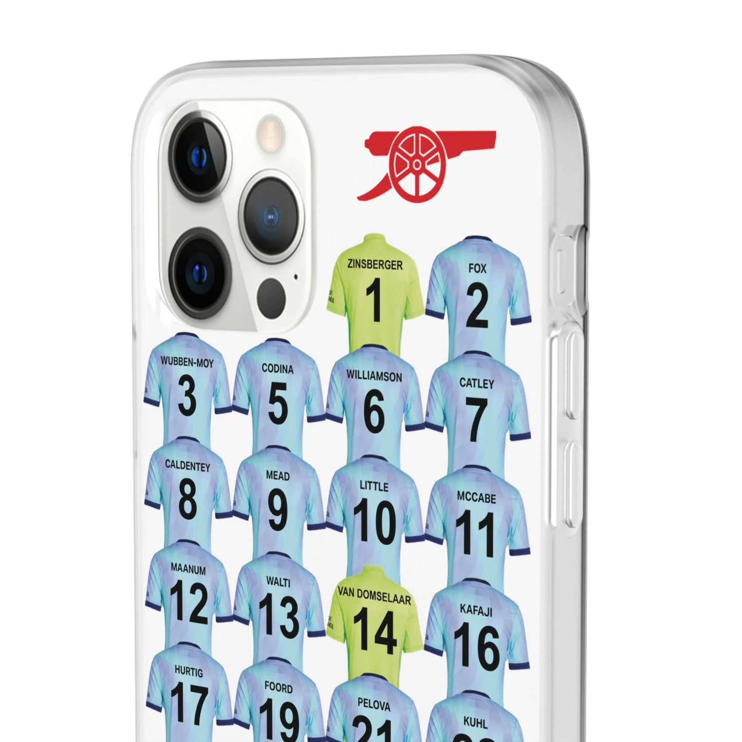 Arsenal Women Third Kit iPhone Flexi Case - iPhone 16, 15, 14, 13, 12, Mini/Plus/Pro/Pro Max - White