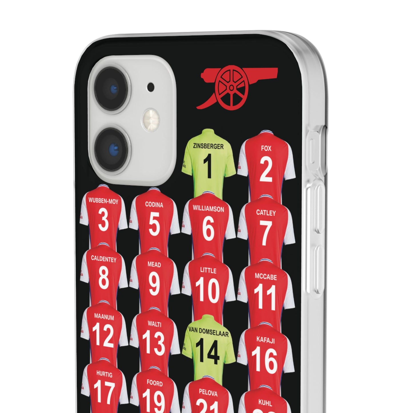 Arsenal Women Home Kit iPhone Flexi Case - iPhone 16, 15, 14, 13, 12, Mini/Plus/Pro/Pro Max - Black