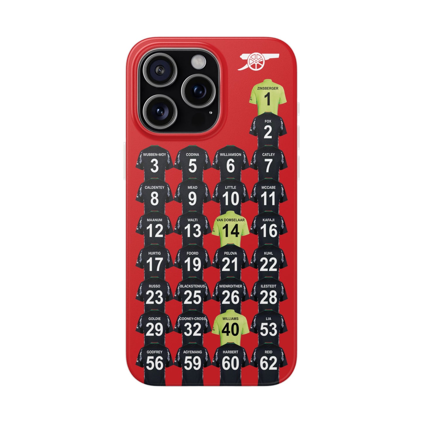 Arsenal Women Away Kit iPhone Flexi Case - iPhone 16, 15, 14, 13, 12, Mini/Plus/Pro/Pro Max - Red