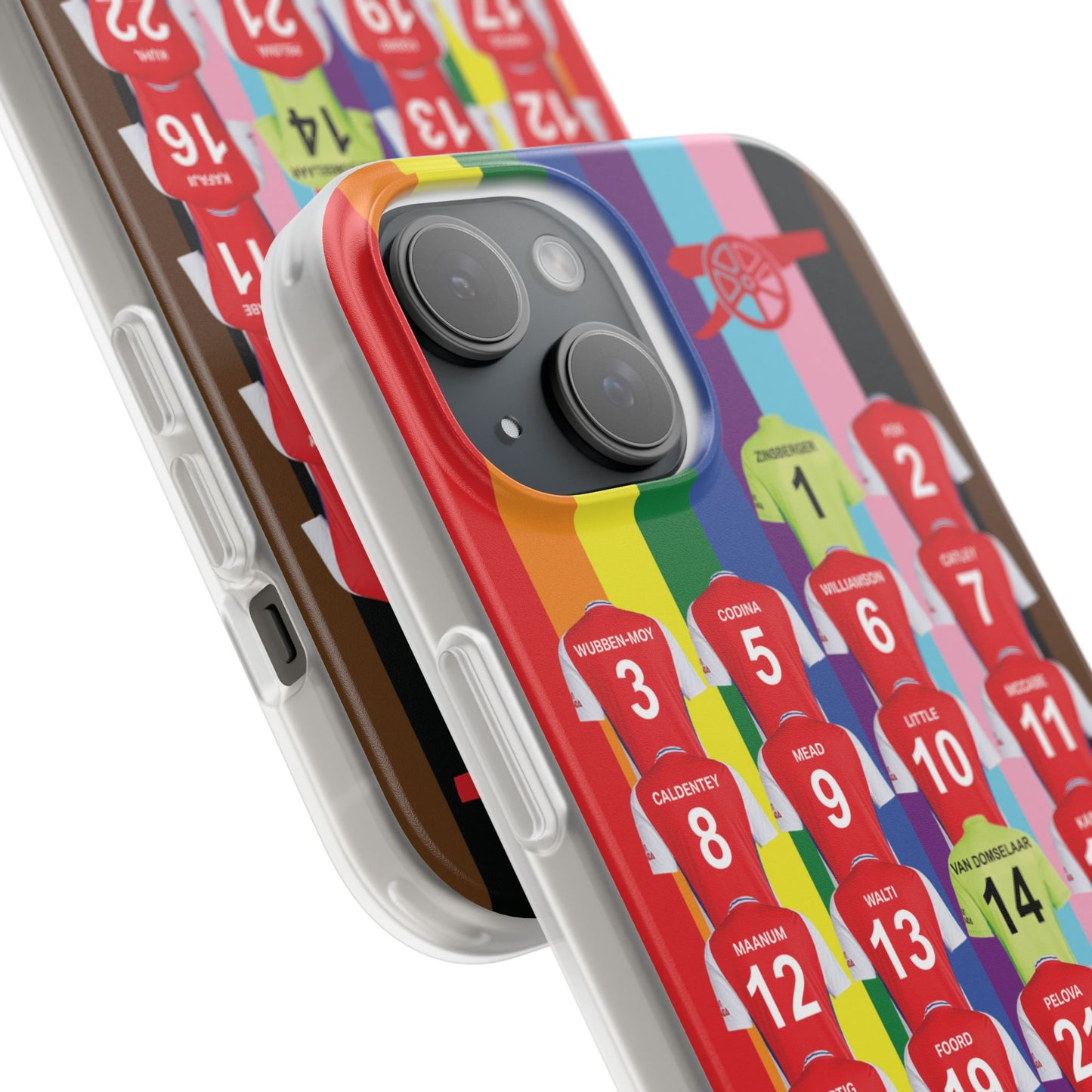 Arsenal Women Home Kit iPhone Flexi Case - iPhone 16, 15, 14, 13, 12, Mini/Plus/Pro/Pro Max - Rainbow