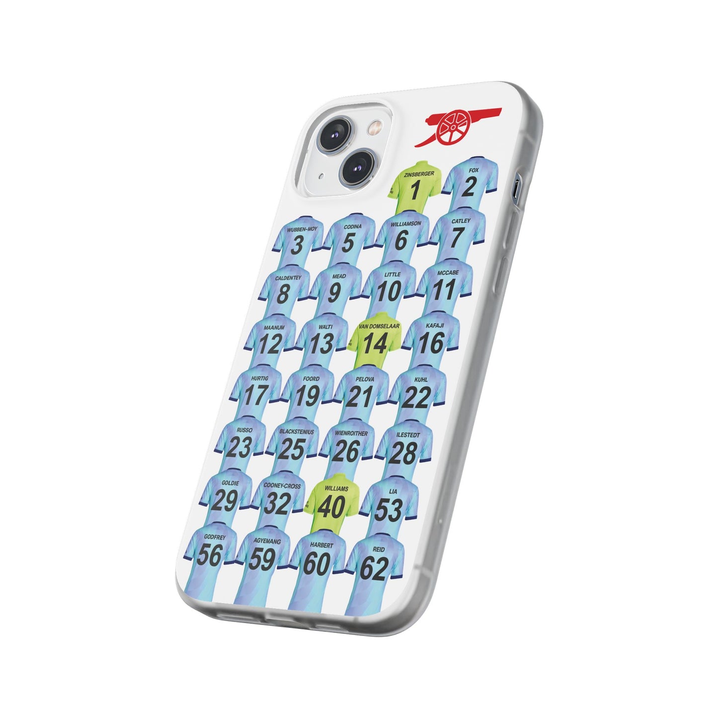 Arsenal Women Third Kit iPhone Flexi Case - iPhone 16, 15, 14, 13, 12, Mini/Plus/Pro/Pro Max - White