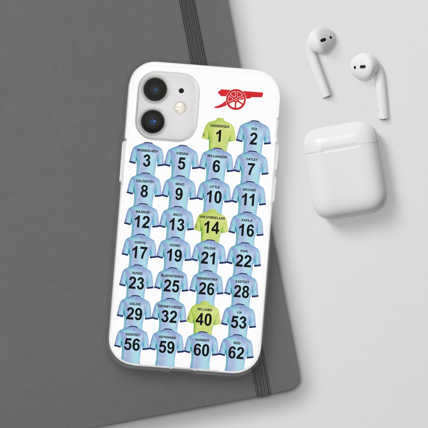 Arsenal Women Third Kit iPhone Flexi Case - iPhone 16, 15, 14, 13, 12, Mini/Plus/Pro/Pro Max - White