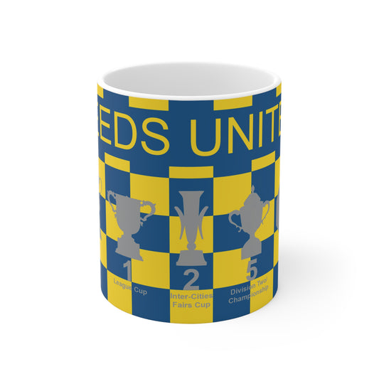 Leeds United Yellow & Blue Chequered Trophies Mug