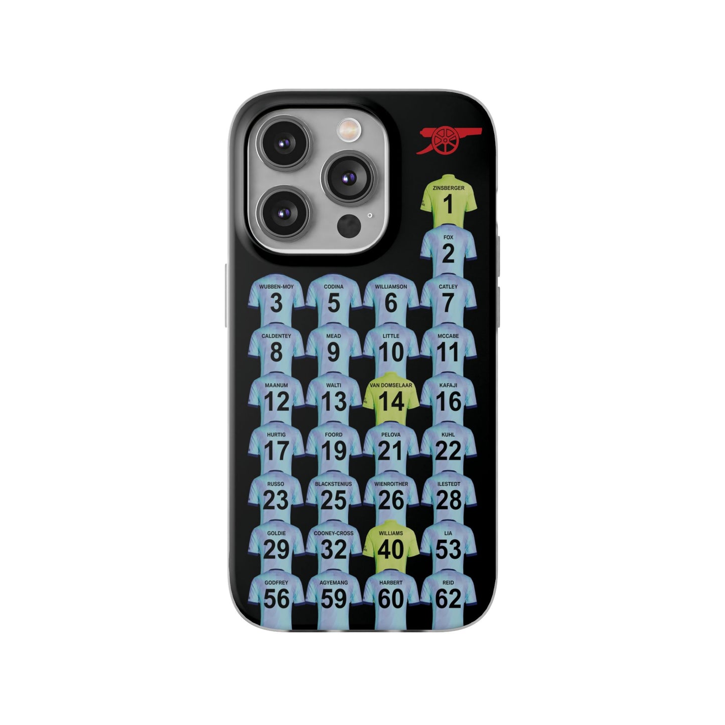 Arsenal Women Third Kit iPhone Flexi Case - iPhone 16, 15, 14, 13, 12, Mini/Plus/Pro/Pro Max - Black