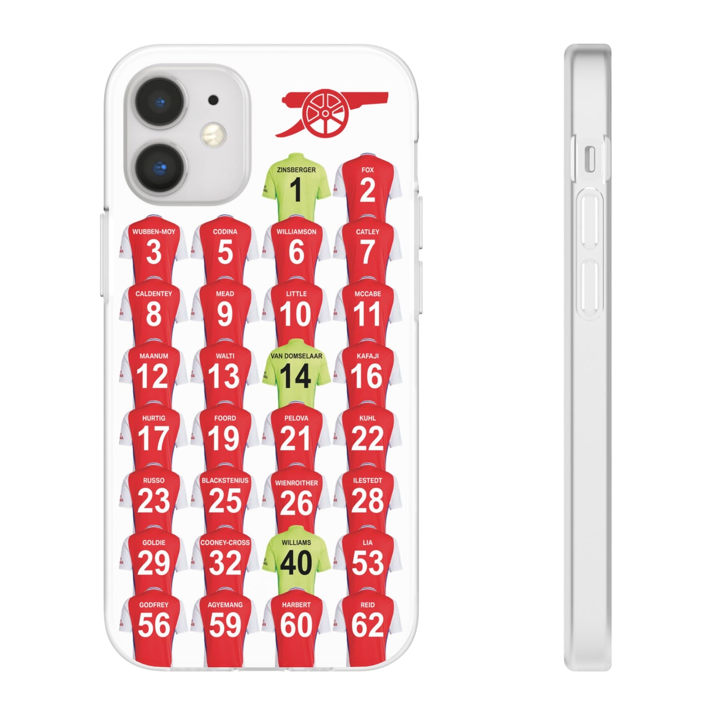 Arsenal Women Home Kit iPhone Flexi Case - iPhone 16, 15, 14, 13, 12, Mini/Plus/Pro/Pro Max - White