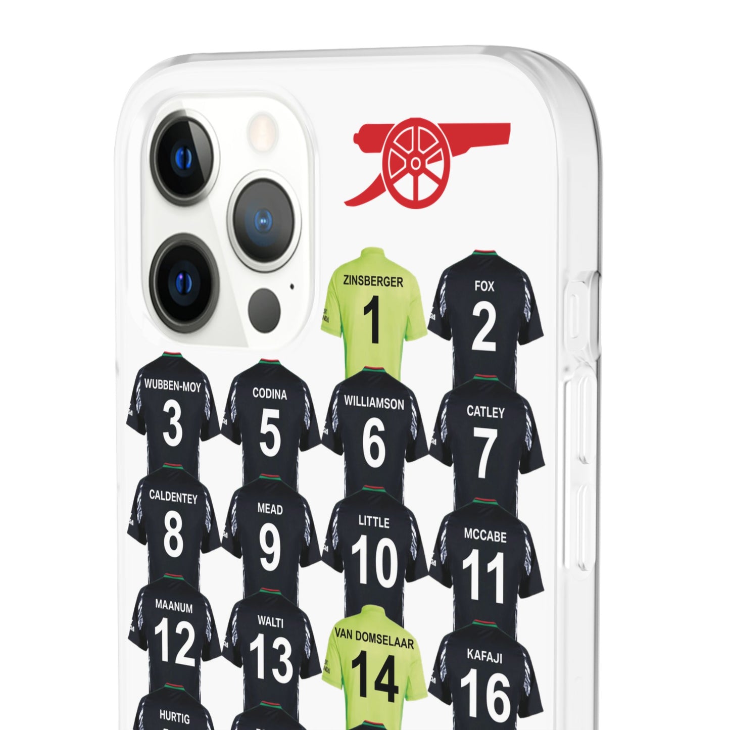 Arsenal Women Away Kit iPhone Flexi Case - iPhone 16, 15, 14, 13, 12, Mini/Plus/Pro/Pro Max - White