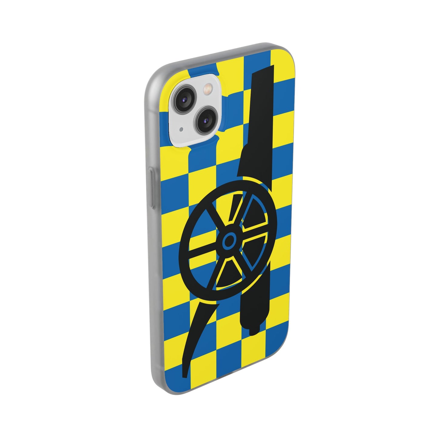 Arsenal Cannon Blue & Yellow Chequered iPhone Flexi Case - iPhone 16, 15, 14, Plus/Pro/Pro Max