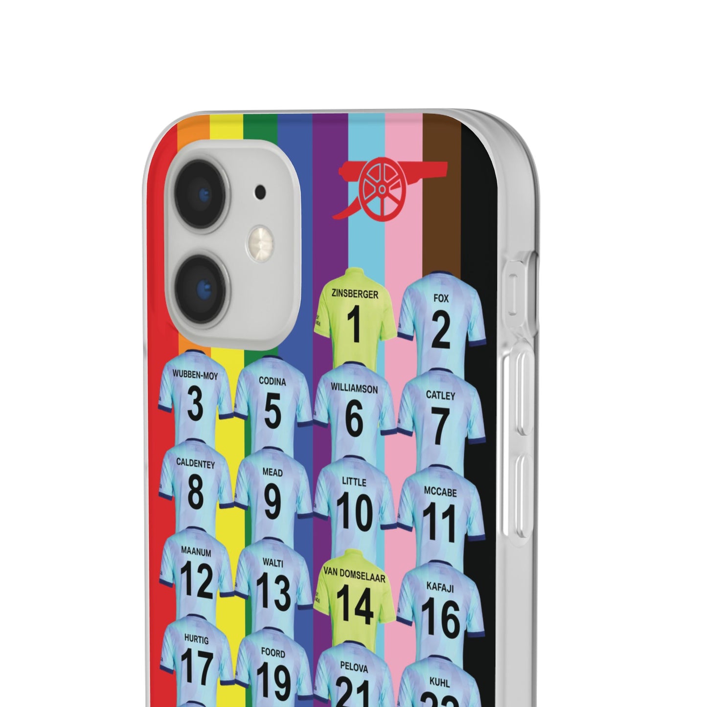 Arsenal Women Third Kit iPhone Flexi Case - iPhone 16, 15, 14, 13, 12, Mini/Plus/Pro/Pro Max - Rainbow