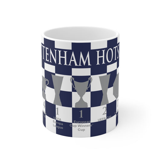Tottenham Hotspur Blue & White Chequered Trophies Mug - White Header Text