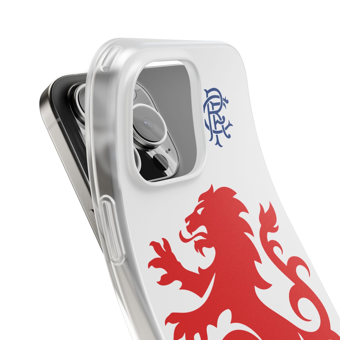 Rangers Lion & Monogram White iPhone Flexi Case - iPhone 16, 15, 14, Plus/Pro/Pro Max