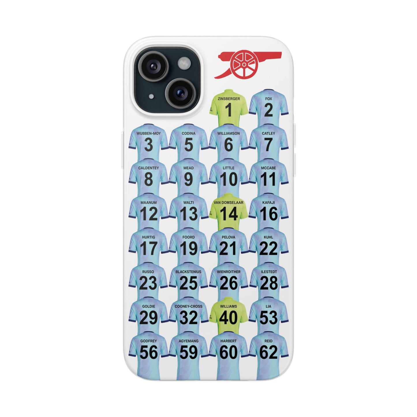 Arsenal Women Third Kit iPhone Flexi Case - iPhone 16, 15, 14, 13, 12, Mini/Plus/Pro/Pro Max - White