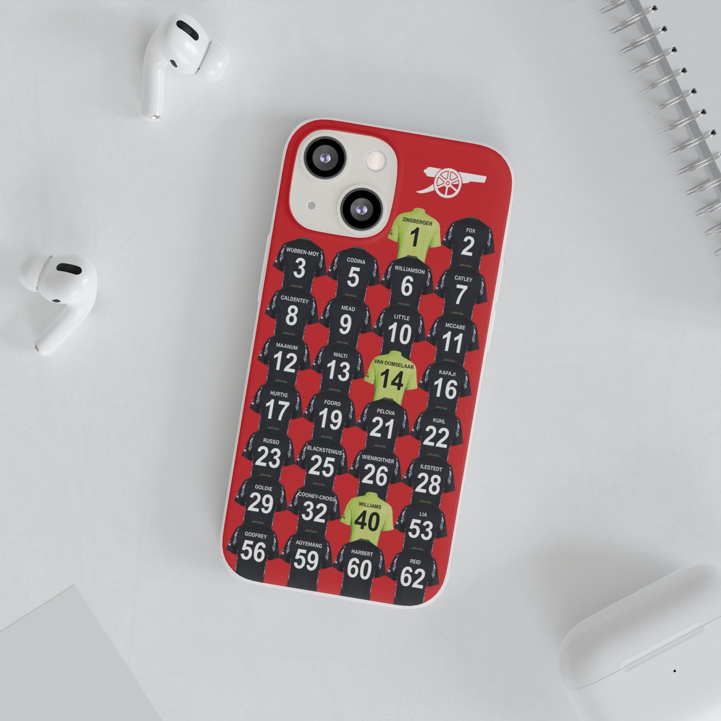 Arsenal Women Away Kit iPhone Flexi Case - iPhone 16, 15, 14, 13, 12, Mini/Plus/Pro/Pro Max - Red