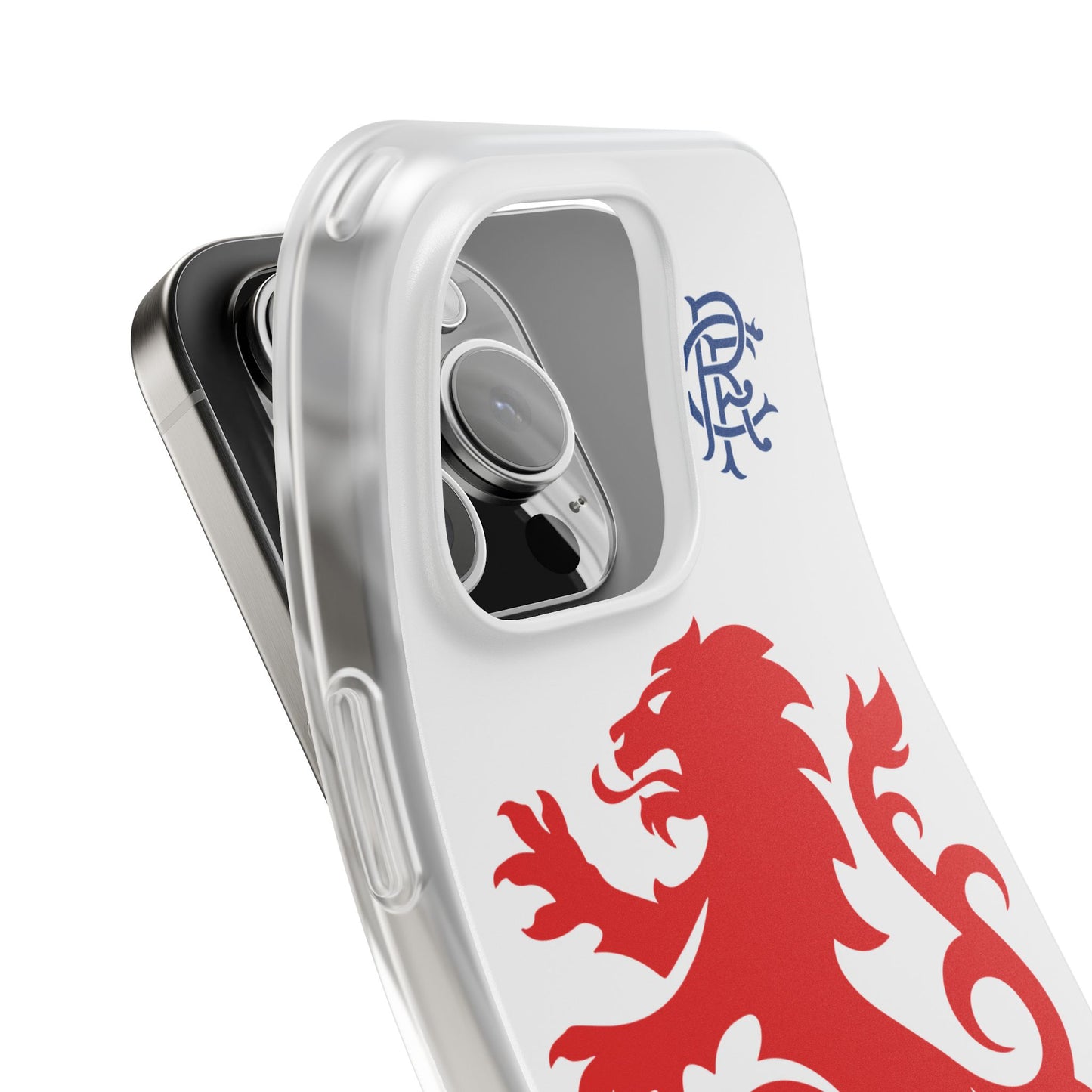 Rangers Lion & Monogram White iPhone Flexi Case - iPhone 16, 15, 14, Plus/Pro/Pro Max