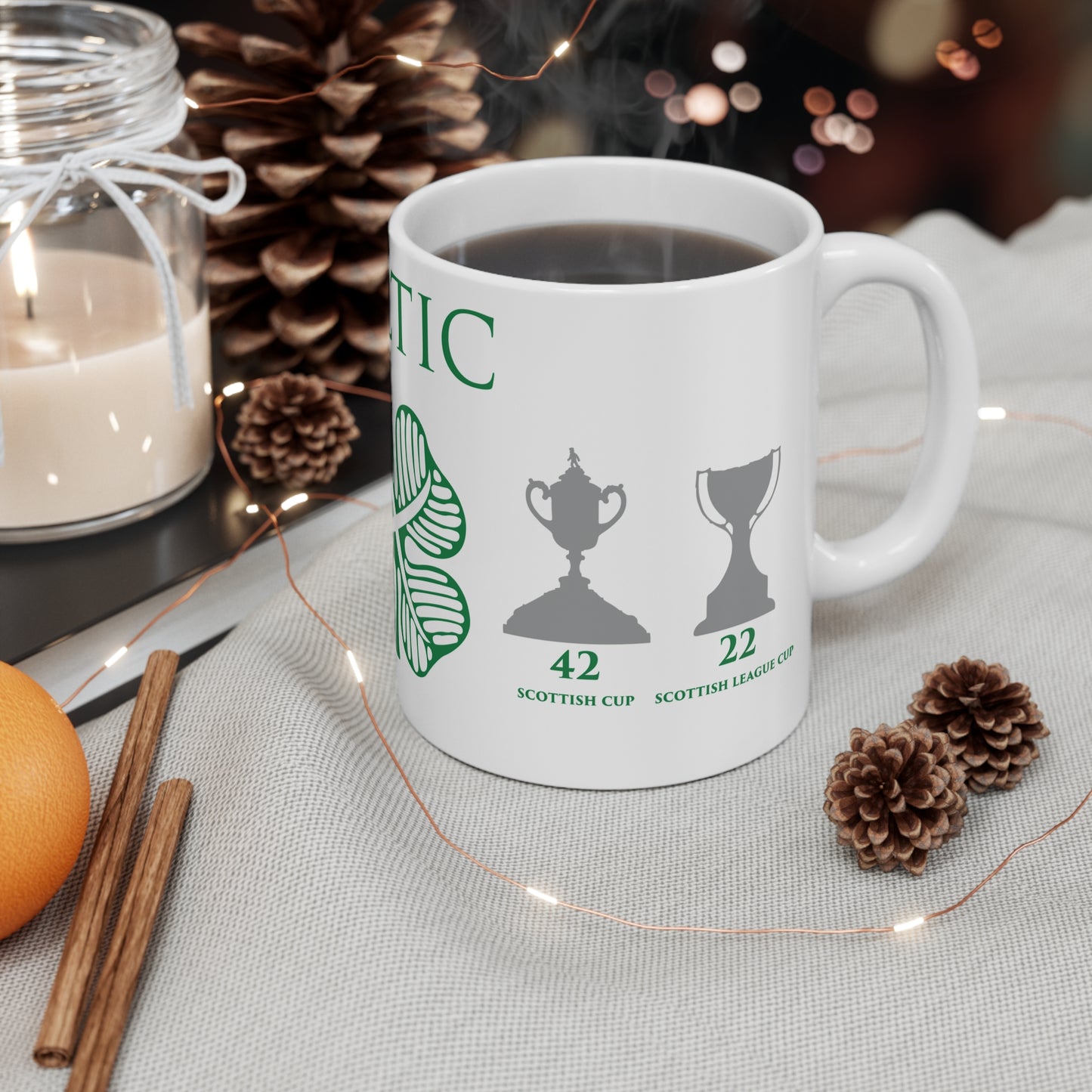 Celtic Trophies & Clover Mug - White