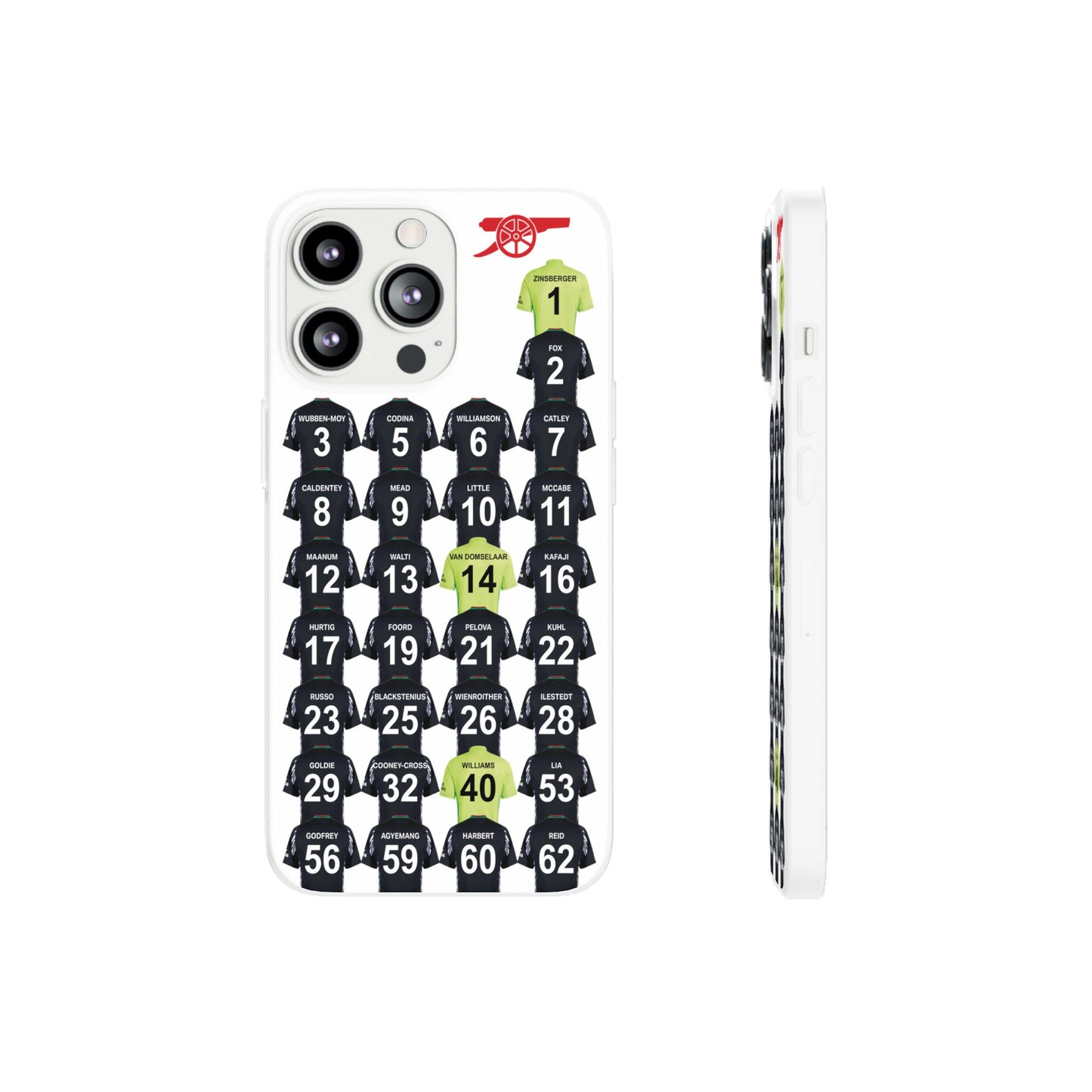 Arsenal Women Away Kit iPhone Flexi Case - iPhone 16, 15, 14, 13, 12, Mini/Plus/Pro/Pro Max - White