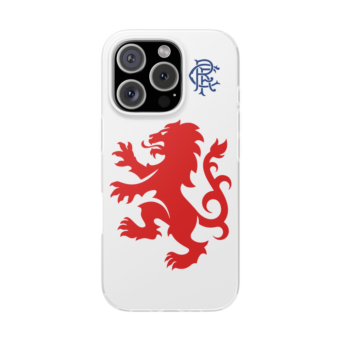 Rangers Lion & Monogram White iPhone Flexi Case - iPhone 16, 15, 14, Plus/Pro/Pro Max