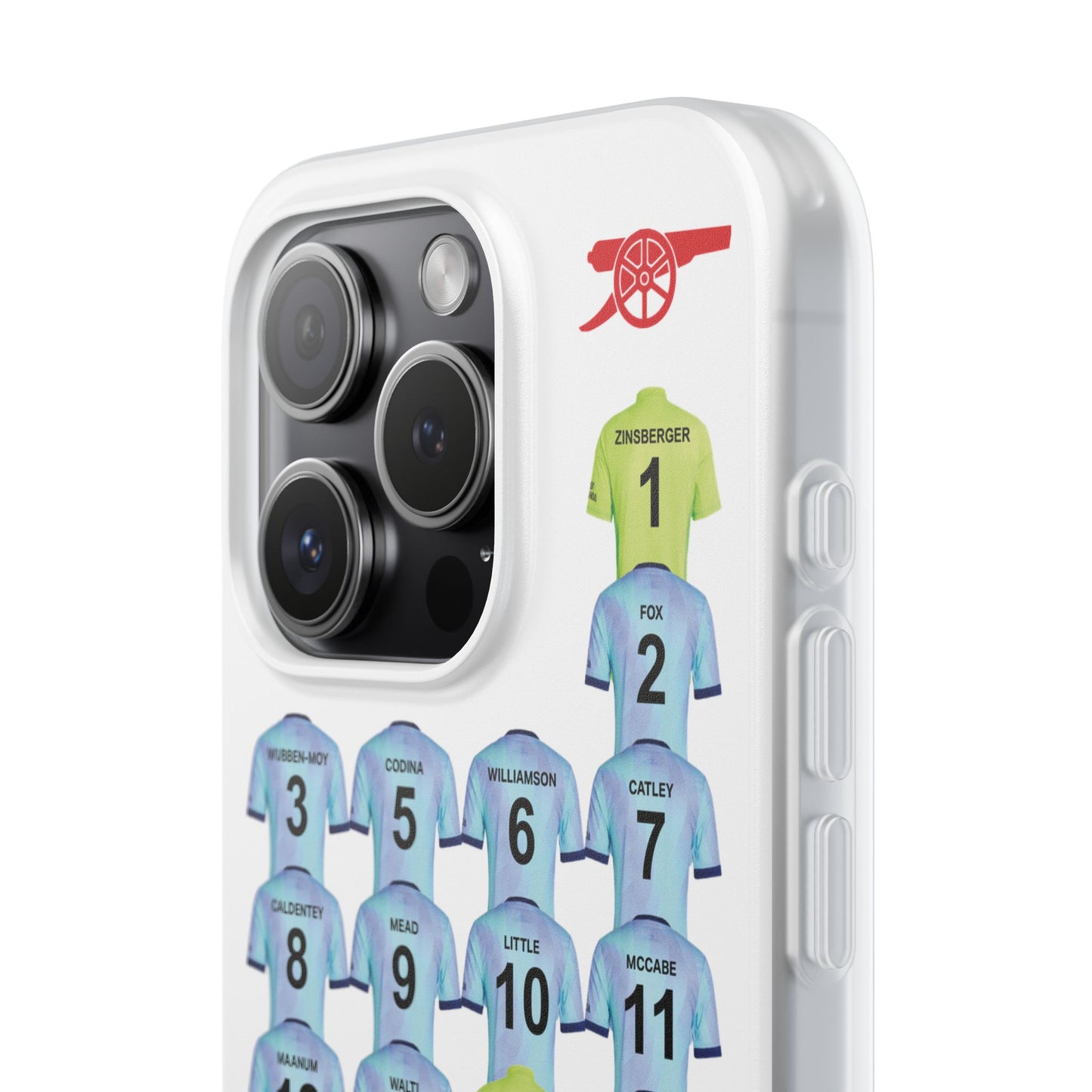 Arsenal Women Third Kit iPhone Flexi Case - iPhone 16, 15, 14, 13, 12, Mini/Plus/Pro/Pro Max - White