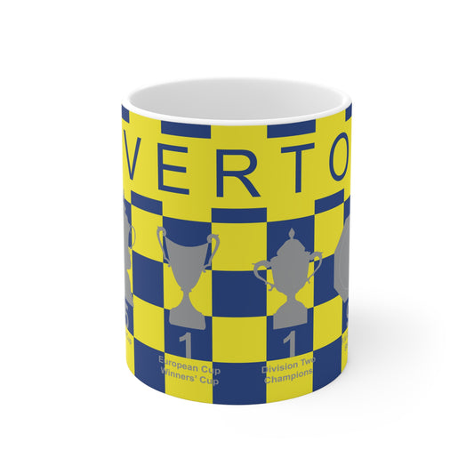 Everton Yellow & Blue Chequered Trophies Mug - Blue Header Text