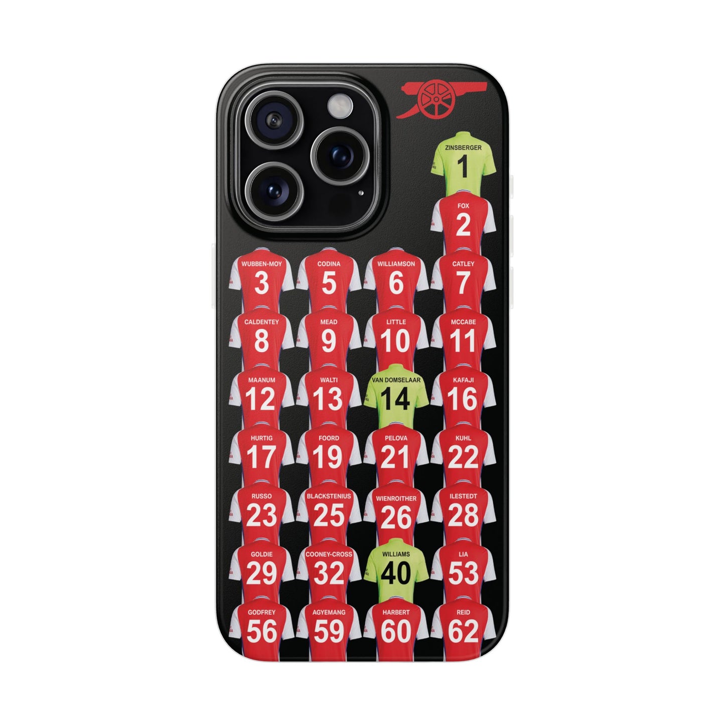 Arsenal Women Home Kit iPhone Flexi Case - iPhone 16, 15, 14, 13, 12, Mini/Plus/Pro/Pro Max - Black