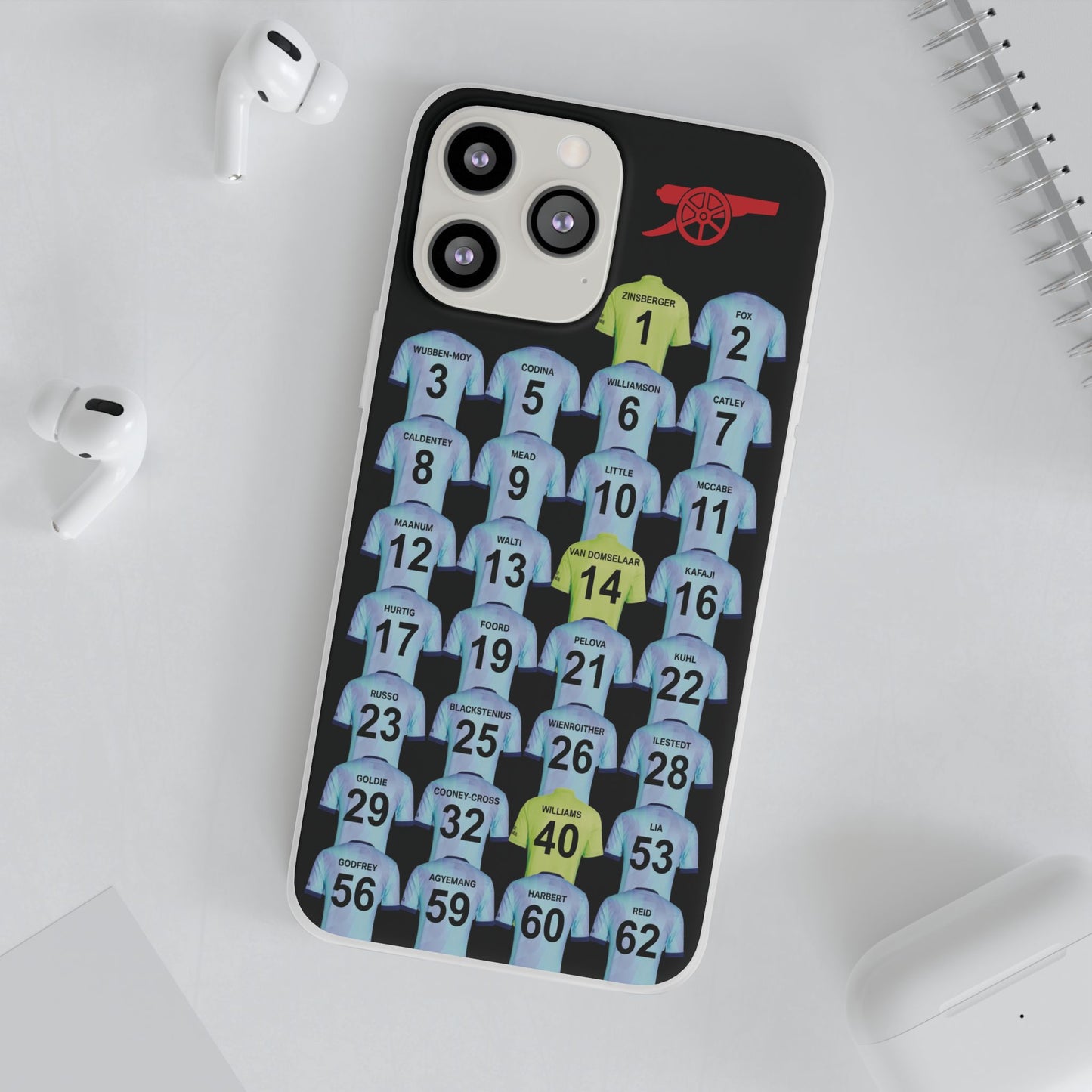 Arsenal Women Third Kit iPhone Flexi Case - iPhone 16, 15, 14, 13, 12, Mini/Plus/Pro/Pro Max - Black