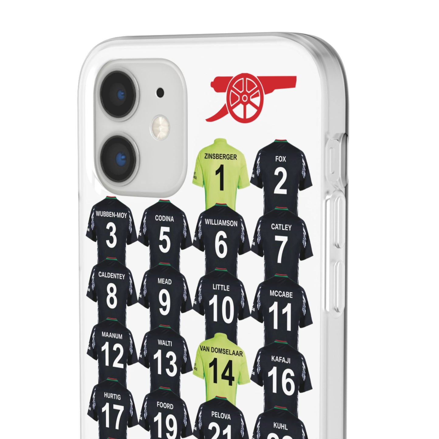 Arsenal Women Away Kit iPhone Flexi Case - iPhone 16, 15, 14, 13, 12, Mini/Plus/Pro/Pro Max - White