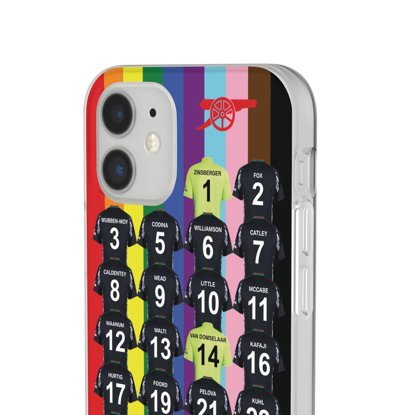 Arsenal Women Away Kit iPhone Flexi Case - iPhone 16, 15, 14, 13, 12, Mini/Plus/Pro/Pro Max - Rainbow