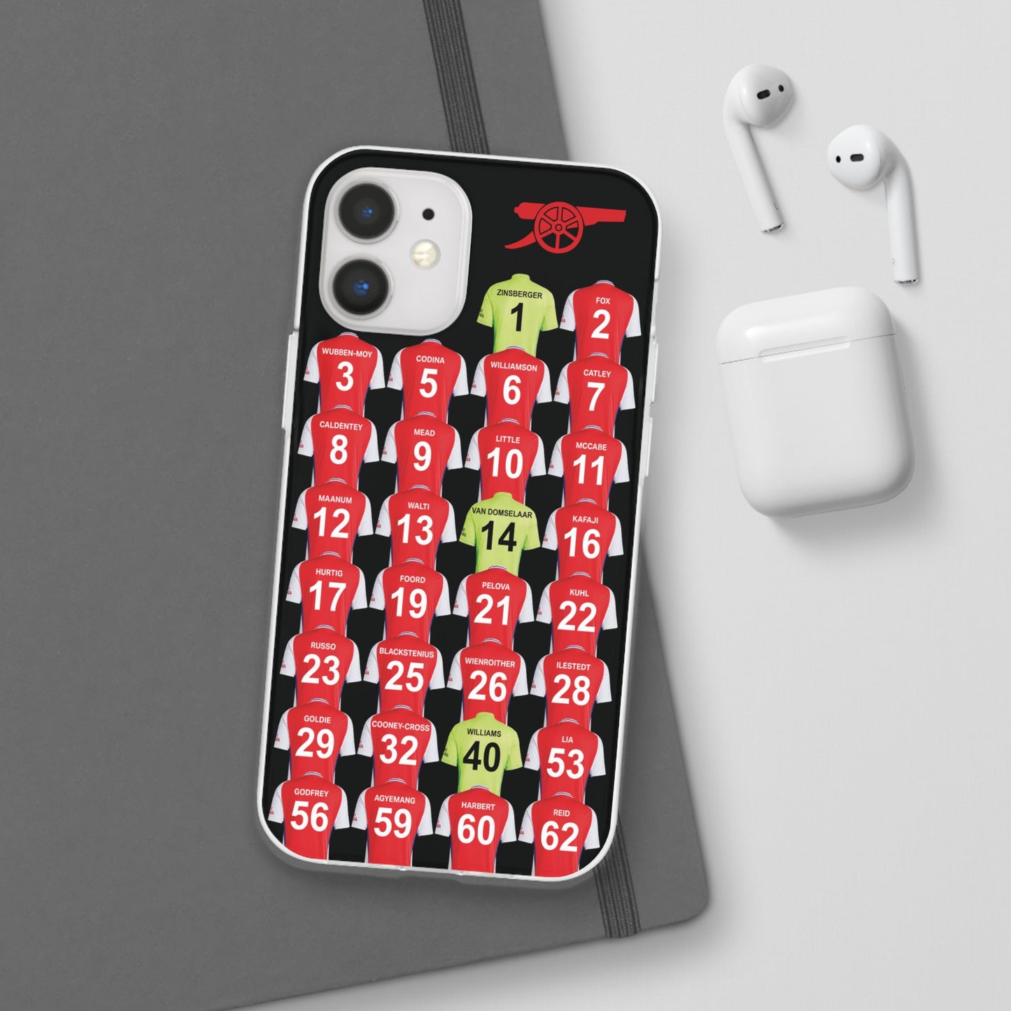 Arsenal Women Home Kit iPhone Flexi Case - iPhone 16, 15, 14, 13, 12, Mini/Plus/Pro/Pro Max - Black