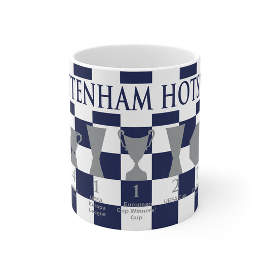 Tottenham Hotspur Blue & White Chequered Trophies Mug - Blue Header Text