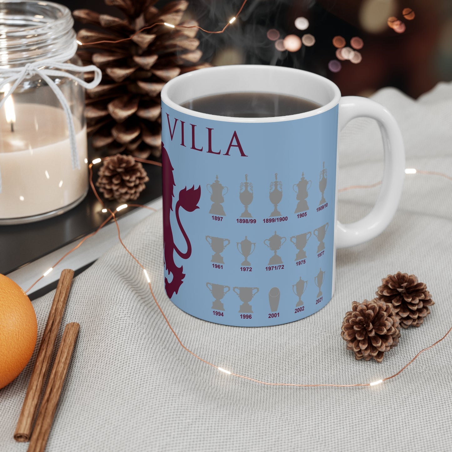 Aston Villa Trophies Collection & Lion Mug - Blue