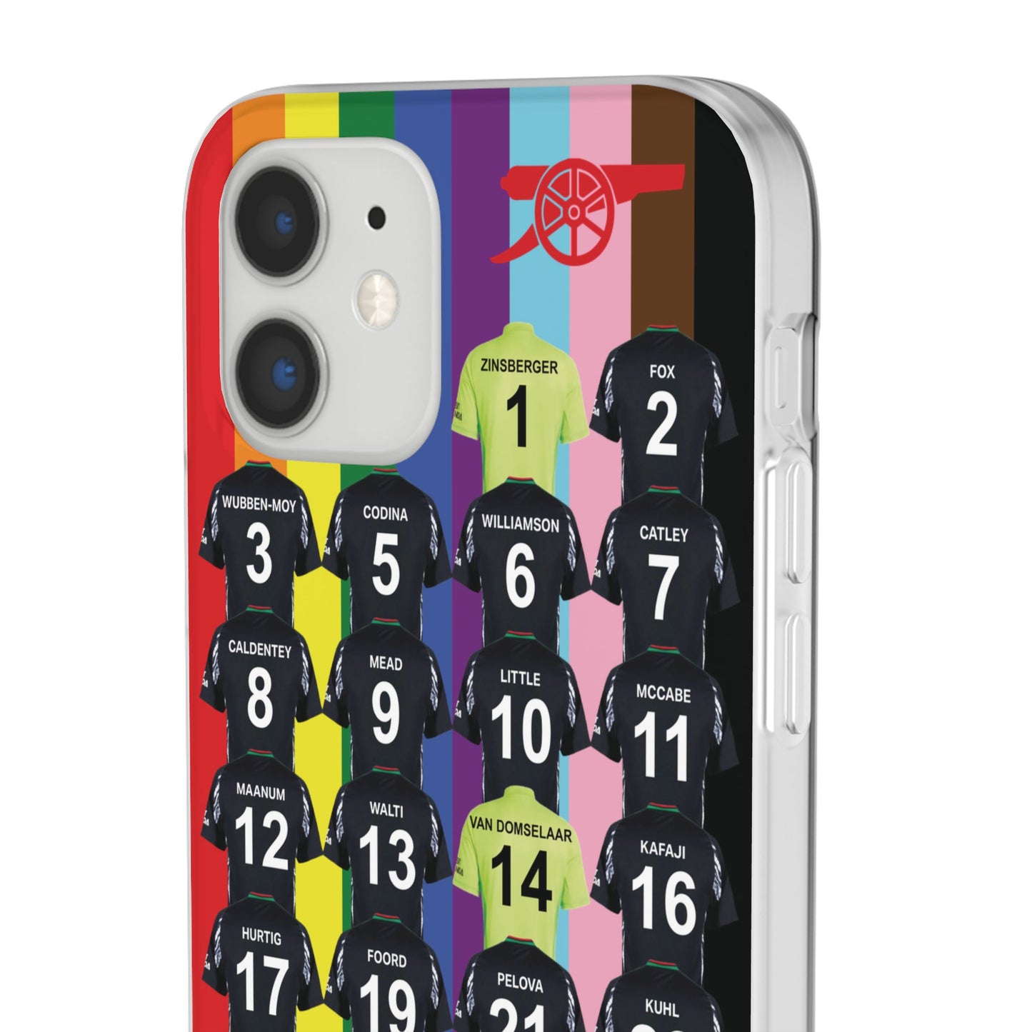 Arsenal Women Away Kit iPhone Flexi Case - iPhone 16, 15, 14, 13, 12, Mini/Plus/Pro/Pro Max - Rainbow