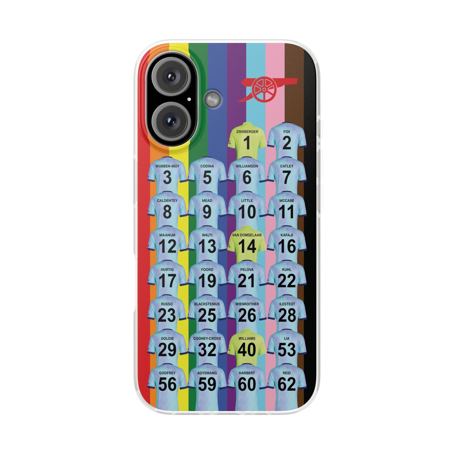 Arsenal Women Third Kit iPhone Flexi Case - iPhone 16, 15, 14, 13, 12, Mini/Plus/Pro/Pro Max - Rainbow