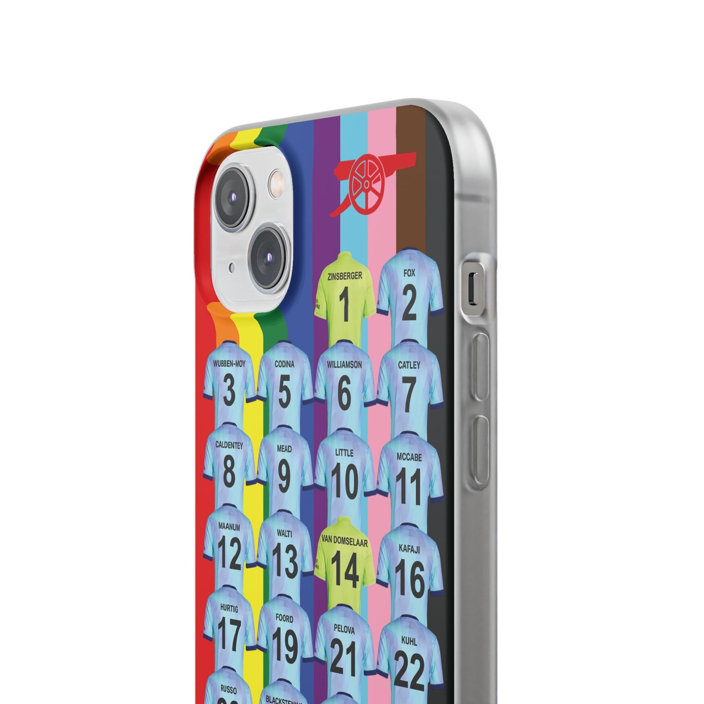 Arsenal Women Third Kit iPhone Flexi Case - iPhone 16, 15, 14, 13, 12, Mini/Plus/Pro/Pro Max - Rainbow