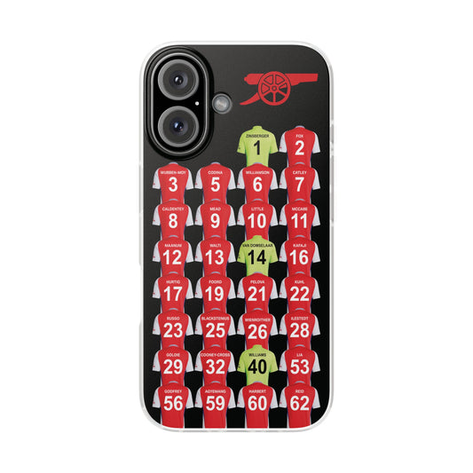 Arsenal Women Home Kit iPhone Flexi Case - iPhone 16, 15, 14, 13, 12, Mini/Plus/Pro/Pro Max - Black